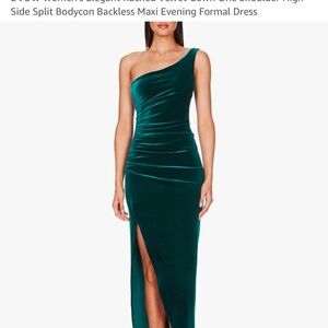 Velvet one shoulder dress emerald green
